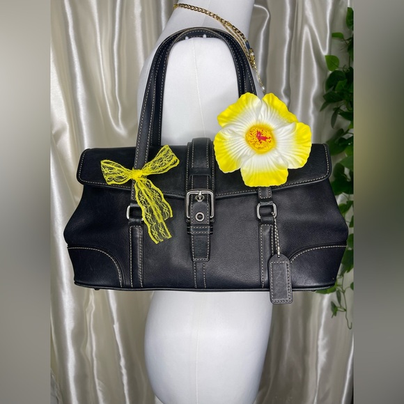 Coach Y2k black Leather flap satchel - Picture 2 of 8
